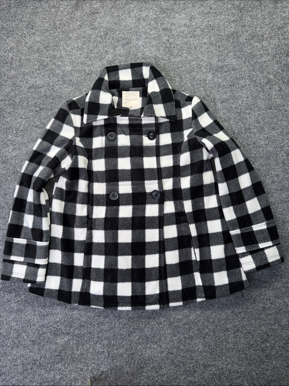 Classic Black & White Plaid Double-Breasted Kids Jacket